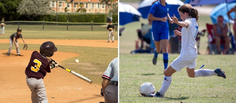 Boys and girls playing sports